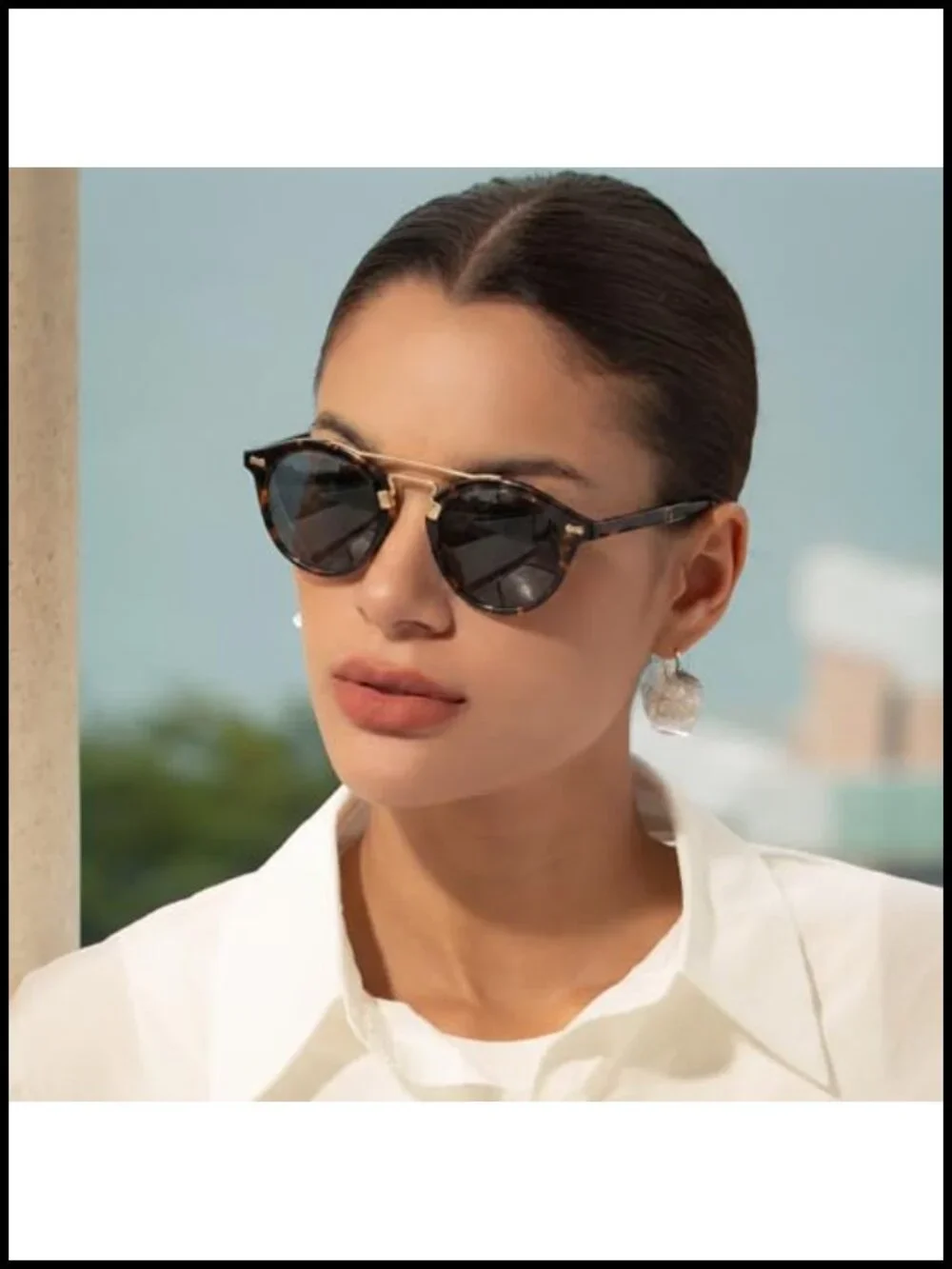 Small Face Double Bridge Retro Round Sunglasses Polarized UV Protection